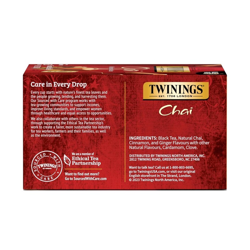 Twinings Chai Black Tea Individually Wrapped Bags, Sweet, Savoury Spices,