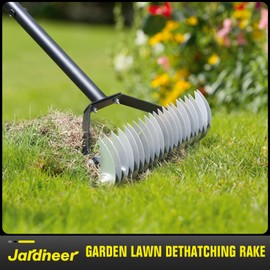Jardineer Thatch Rake for Lawns, 61.4" Long Handle Manual Dethatcher with Adjustable Head, Metal Rake Heavy Duty for Dethatching, Dead Grass Removal, Garden Debris & Lawn Care Maintenance