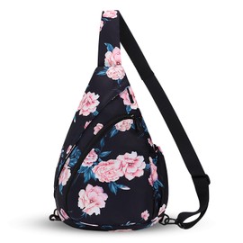 HUA ANGEL Sling Bag, Fashion Crossbody Chest Bag Shoulder Daypack Travel Hiking Gym Casual Sling Backpack, W-pink Peony, One_Size, Floral Sling Bag