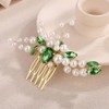 Teyglen Wedding Pearl Hair Comb Elegant Green Crystal Pearl Hair