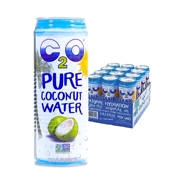 C2O Pure Coconut Water | Plant Based | Non-GMO | No Added Sugar | Essential Electrolytes | 17.5 FL OZ (Pack of 12)