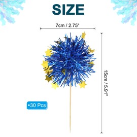 PATIKIL Firework Cupcake Toppers, 30 Pcs Sparkle Tinsel Snow Cupcake Picks Birthday Party Graduation Wedding Foil Decor Cocktail Food Fruit Toothpicks Christmas, Dark Blue