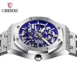 Verhux Automatic Watches for Mens Gold Skeleton Luxury Mechanical Classic Original Stainless Steel Waterproof Wrist Watches Black Silver Tone