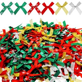 WILLBOND 400 Pieces Satin Ribbon Bows Christmas Small Multicolored Ribbon Bows Glitter Bowknot for Xmas Crafts Ornaments Wedding Birthday Home Decoration Present Wrapping Supplies