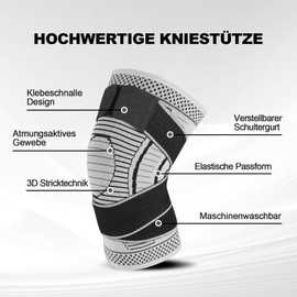 Ruilala Knee Support for Men Women Pack of 2 Sports Knee Support Adjustable Compression Knee Support for ACL, Meniscus Tear, Running, Weightlifting, Volleyball, Basketball (Grey, XXL)