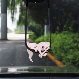 ZOSTLAND Leisurely Cute Swing Ornament Puppy Rear View Mirror Hanging Decoration Suspension Pendant Accessories Applicable to Car Truck SUV (Pug)