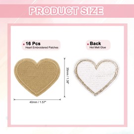 uxcell 16Pcs Iron on Heart Patches, Sew on Small Heart Embroidered Patches, Decorative Repair Patch Applique for DIY Crafts Backpacks Bags Hats Clothes, 40mm Khaki