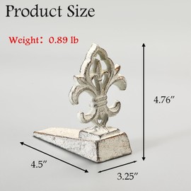Fleur De Lis Door Stoppers Heavy Duty Cast Iron Decorative Door Stop Wedge, 2 PCS, Antique White