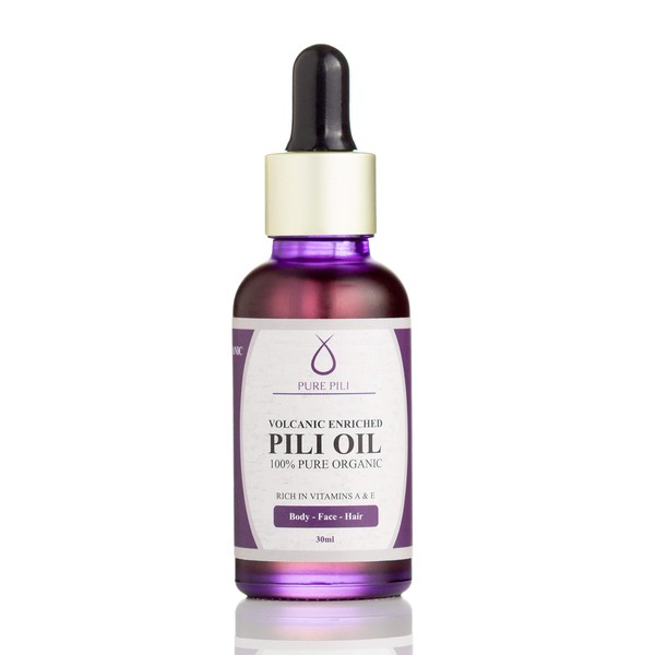 Pure Pili ORGANIC Pili Oil For Skin, Hair, Face, Nails, Beard & Cuticles -100% Volcanic Enriched Anti Aging, Anti Wrinkle, Cold Pressed Moisturizer, 30 ml