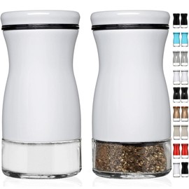CHEFVANTAGE Salt and Pepper Shakers Set with Adjustable Pour Holes - White