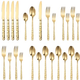 20-piece Gold Silverware Set Stainless Steel Flatware Set Mirror Polished Cutlery Set for 4 Includes Knives Forks Spoons for Home Kitchen Hotel