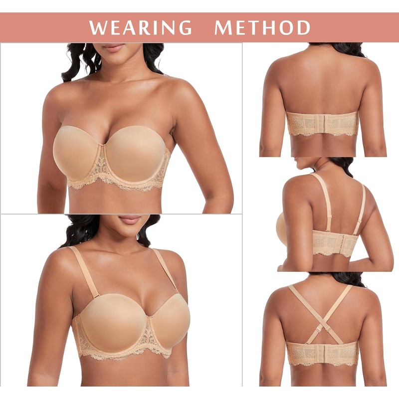 DotVol Women's Full Figure Strapless Bra Multiway Plus Size Underwire