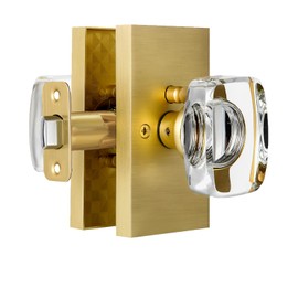 HIEMEY Glass Door Knobs Interior with Lock, Crystal Gold Door Knobs Privacy Door Knob Satin Brass