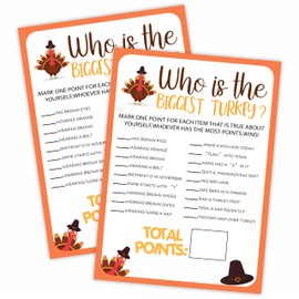 Thanksgiving Party Icebreaker Card - Who Is The Biggest Turkey -A Set of 20 Game Cards, Thanksgiving Dinner Game For Teens & Adults, Friendsgiving, Harvest, Holiday, Party Favor And Supplies - A01