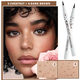2 PCS Freckle Pen Freckle Makeup Pen Atural Lifelike Fake Freckles Long Lasting Waterproof Freckles Makeup Kit For Natural Sun-Kissed Look (# Chestnut & # Dark Brown)