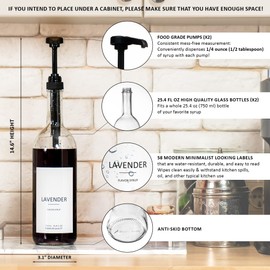 Demi's Home 25.4 oz 750 ml Glass Coffee Syrup Dispenser for Coffee Bar - 2 Pack - Comprehensive Label Set & ¼ oz Pumps Included