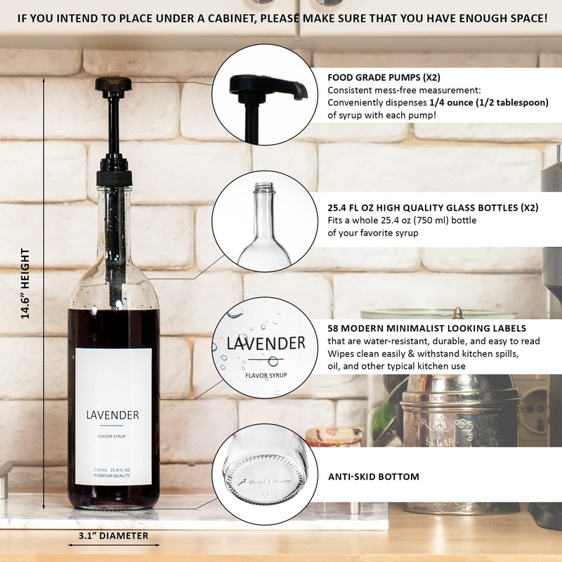 Demi's Home 25.4 oz 750 ml Glass Coffee Syrup Dispenser