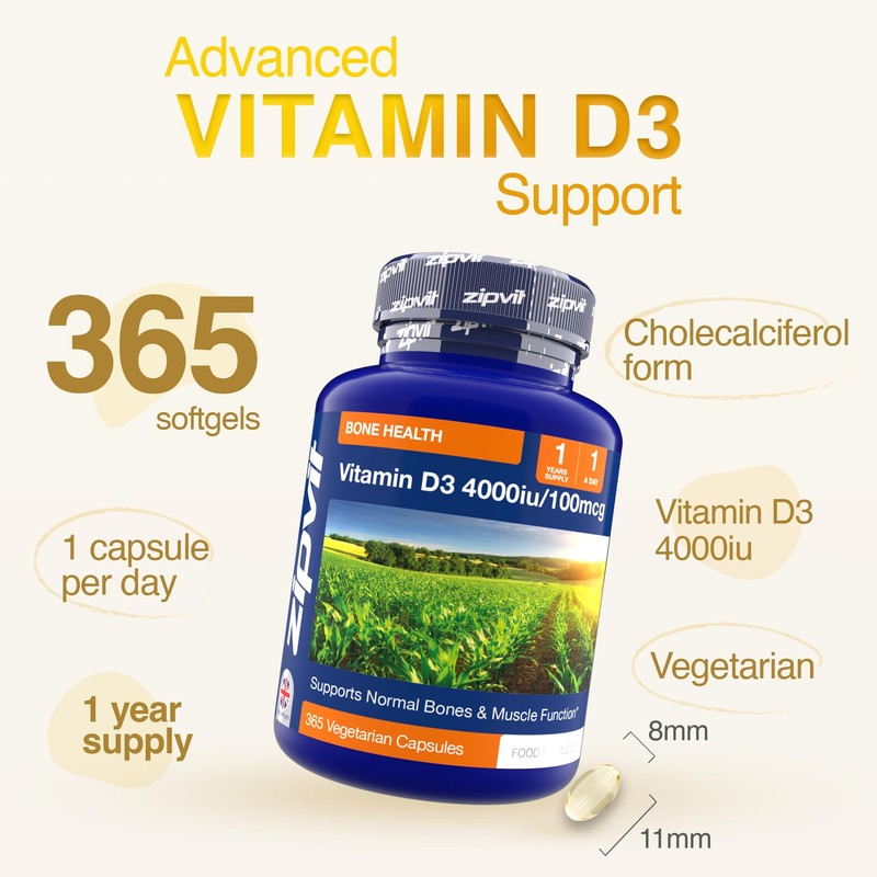 Zipvit Vitamin D3 4000IU Softgels, High Strength Vitamin D Supplement,