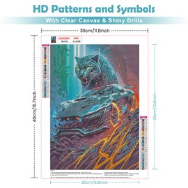 QENSPE 5D Diamond Painting Kits for Adults, Leopard Diamond Art Kits Full Drill Sports Car Diamond Dots Kit for Beginners, DIY Crystal Picture Art for Home Wall Decor 30x40cm / 12x16 inch