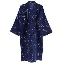 Ibluelover Kimono Robe for Both Men and Women Bathrobe Sleepwear Nightgown Unisex, Navy Blue Star Map(with Pocket), One Size