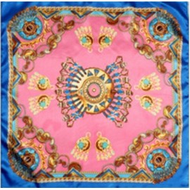 Rosy* Silk-like Knotted Scarf, Stylish, Square, Twill, For Bag, Scrunchie, Headdress, Belt, Bracelet, Wrap type, Arrangement Free, Trendy, Stylish, For Women - Blue × Pink