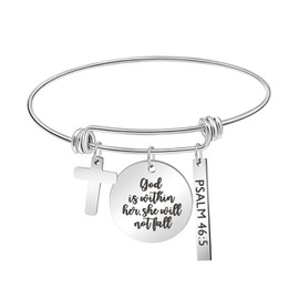 Memgift God is within Her She Will Not Fall Cross Bracelet for Women Birthday Christmas Bible Verse Jewelry Gift