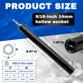 Terixe 9/16 Inch Hollow Power Nut Driver, 9/16 Deep Socket Suitable for 14mm Nuts, Alloy Steel Construction with 1/4" Hex Shank for Overhead Fastening Operations (7.9 Inches long)