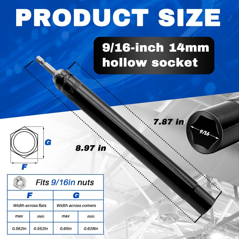 Terixe 9/16 Inch Hollow Power Nut Driver, 9/16 Deep Socket