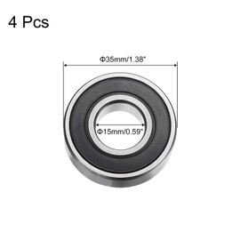 sourcing map 6202-2RS Deep Groove Ball Bearing,4pcs 15 x 35 x 11mm C3 Double Rubber Sealed Chrome Steel Bearings,Black