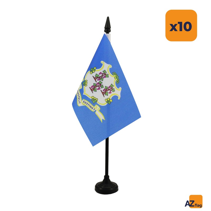 AZ FLAG 10 Connecticut Table Flags - 6" x 4"
