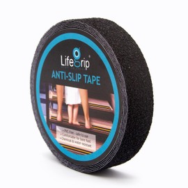 LifeGrip Rubber Anti Slip Grip Tape for Swimming Pool, Indoor/Outdoor Waterproof, Textured Rubber Surface, Non Slip Safety Tape for Barefoot Comfort, Tubs, Boats, Stairs, Bathroom, Black (1" x 30')