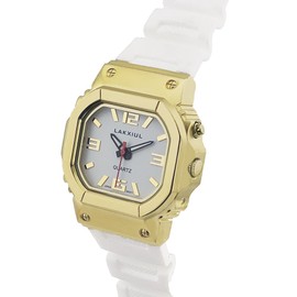 LAKXIUL English Voice Talking Watch for Blind, Visually impaired or Elderly,Gold case, White Strap