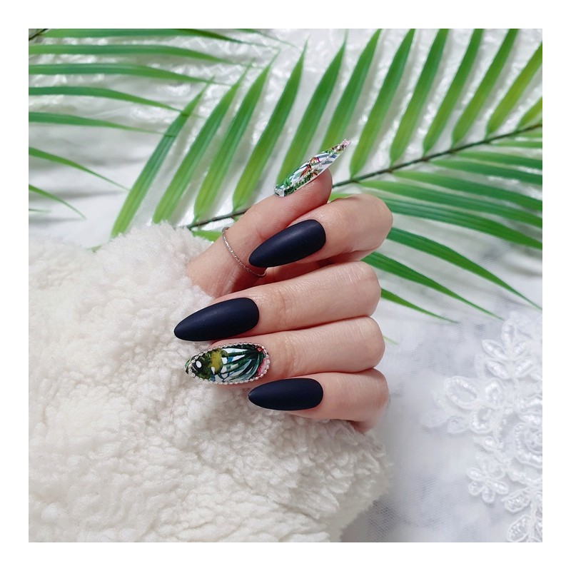 Summer Discount Tropical Handmade Nail Tips - White Gloss /