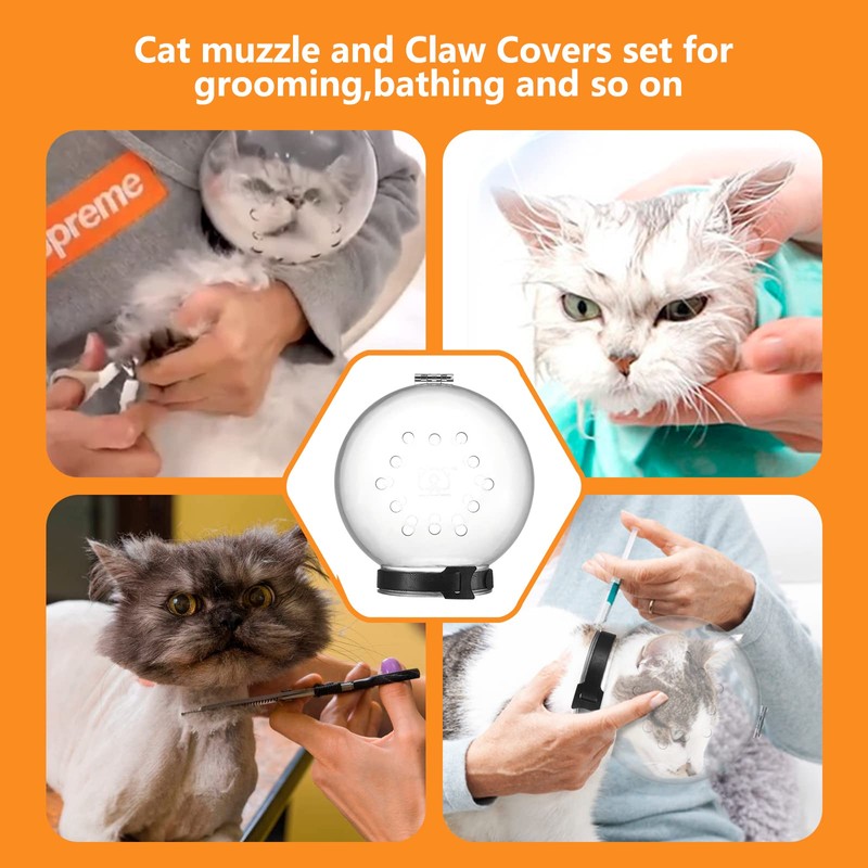 Augegel Cat Muzzle and Boots, Adjustable Helmet for Grooming, Breathable
