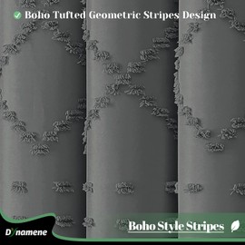 Dynamene Extra Long Shower Curtain, 96 Inch Long Boho Tufted Geometric Striped Fabric Shower Curtain for Bathroom, Tall Farmhouse Waterproof Cloth Shower Curtain Set, 12 Hooks, Charcoal Grey, 72x96