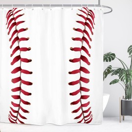 Yookeb Baseball Sports Bathroom Shower Curtain 71W by 71H Inch Teen Boys Cool Red White Kids Man Polyester Fabric 12 Plastic Hooks Waterproof Decor