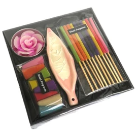 Incense Gift Set Containing Incense Cones, Short Mixed Incense sticks, Tea Light and Ash Catcher