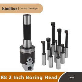 Kimllier 2 Inch Boring Head R8 1/2 Inch Shank Boring Bar Set 9Pcs Carbide Tipped Bars Lathe Tool Fit for Milling Machine