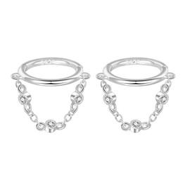 Tassel Chain CZ Drop Earring Hoop 925 Sterling Silver Helix Piercing Huggie Hoop Dangle Chain Earrings for Women Men Punk Cartilage Piercing Hoop Dangling Earrings