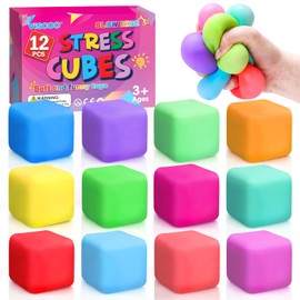 12 Pack Slow Rising Stress Cube, Dough Stress Balls Squishy Fidget Toys for Anxiety Relief, Soft Fidget Cube, Pull Stretch Squishy Toys for Classroom Prize, Party Favors for Kids Adults