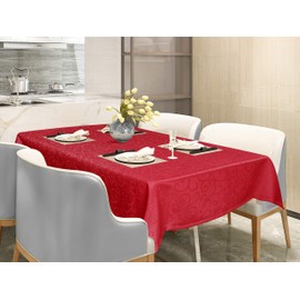 Eugad e771 Ornamental Damask Tablecloth - Silky Gloss Curly / Circular Elegant Design with Hem - Washable and Non-Iron - Choice of Sizes and Colours, 130x160 cm
