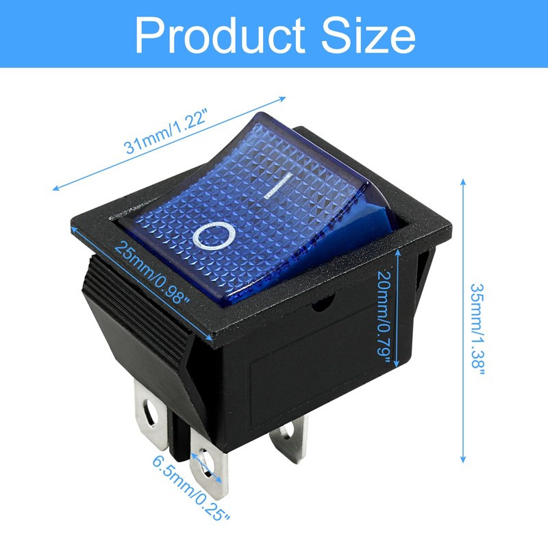 Unlorspy 3Pcs KCD4 Rocker Switch DPST 4 Pins 2 Position