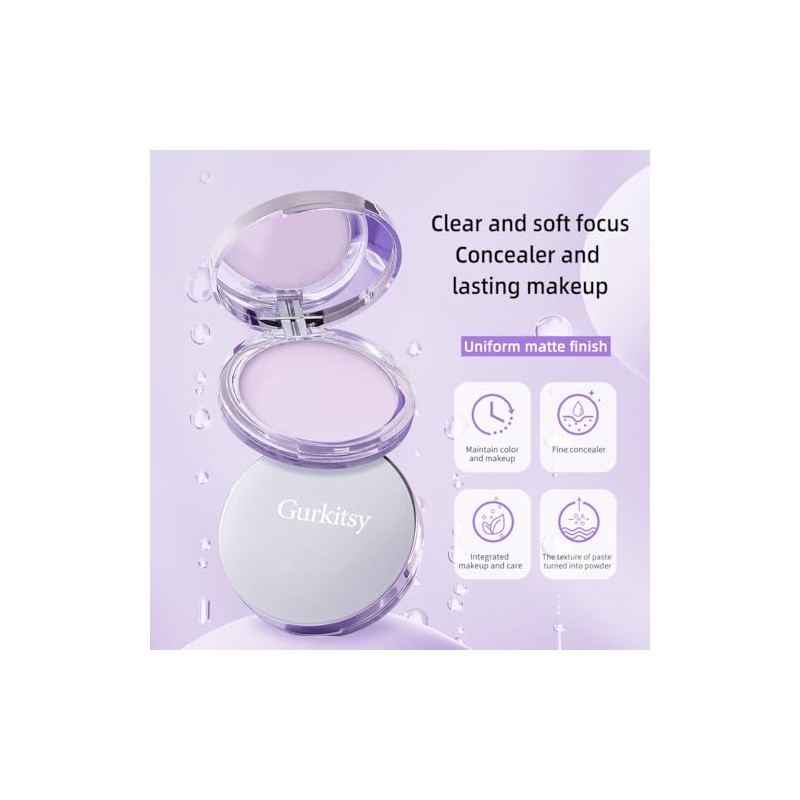 Polvo Compacto, 0.3 oz (8.5 g) Polvo Morado Mate, Crema Fijadora, Control