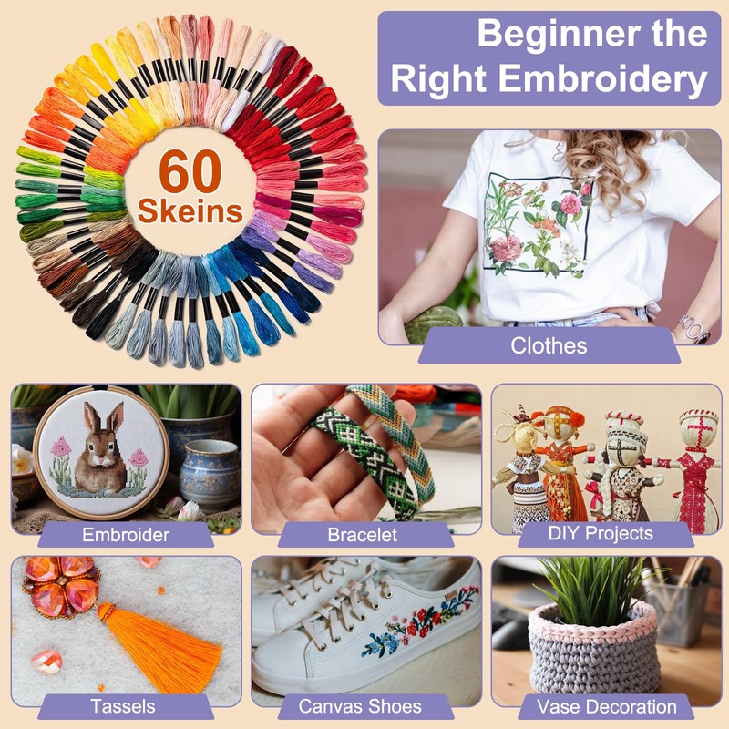 Amrules Friendship Bracelet String, 60 Skeins Cross Stitch Thread with