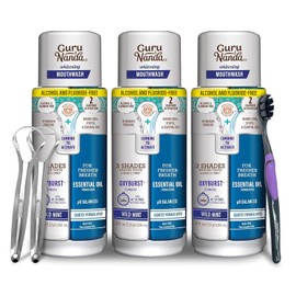 GuruNanda Teeth Whitening Dual Barrel Oxyburst Mouthwash - Alcohol & Fluoride Free, Hydrogen Peroxide to Promote Whiter Teeth - Wild Mint - 3x20 Fl Oz
