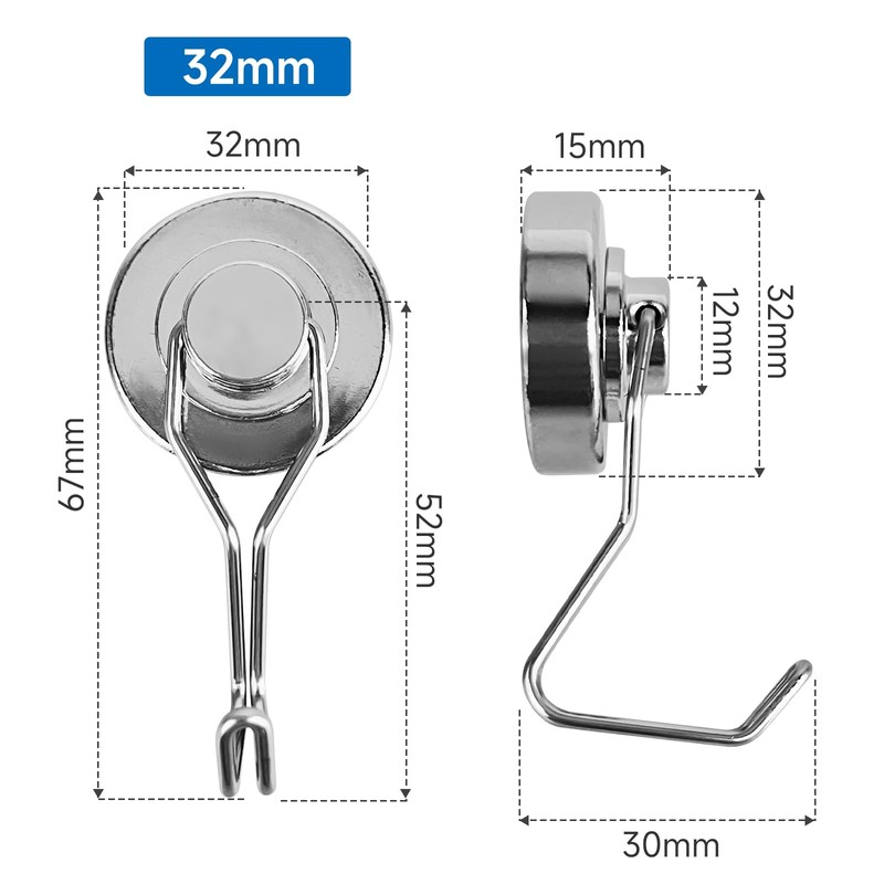 MAGHUNT Magnetic Hooks [3-Piece Set] Diameter 32mm 360° Rotatable Strong