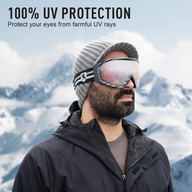 Khan Orange Carbon - Adjustable Snow Goggles for winter skiing and snowboard with 100% UV Protection. One size fits all.