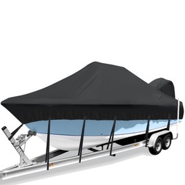 Cerumute Waterproof Center Console Boat Cover with Metal Buckle 20-22ft, Heavy Duty 1200D Marine Grade Polyester Canvas 20’ 21 ft 22 Foot Boat Center Console Covers, Black