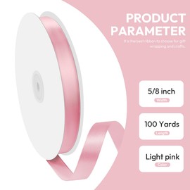 Quhora 5/8" x 100 Yards Satin Ribbon - Light Pink Silk Ribbon with Spool - Ideal for Gift Wrapping, Floral Bouquets, Crafts, Wedding Party Decorations, Christmas and Sewing Projects