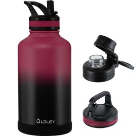 OLDLEY 64 oz Insulated Water Bottle With Straw, Stainless Steel Sports Water Cup Flask with 3 Lids(Straw, Spout and Handle Lid) Double Walled Travel Thermal Canteen Mug,Dark Rainbow